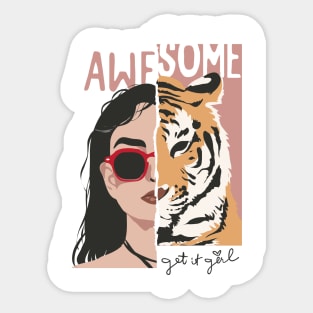 Awesome Get it Girl Retro Feminist Tiger Sticker